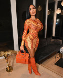 Fashion printing sexy hollow out new hip wrap dress