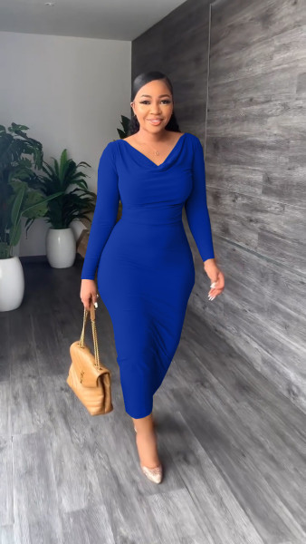 Fashion casual long sleeve V-neck multicolor dress evening dress