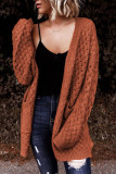 Brown pocket cardigan medium long cardigan coat