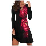Casual flower round neck long sleeve one-piece