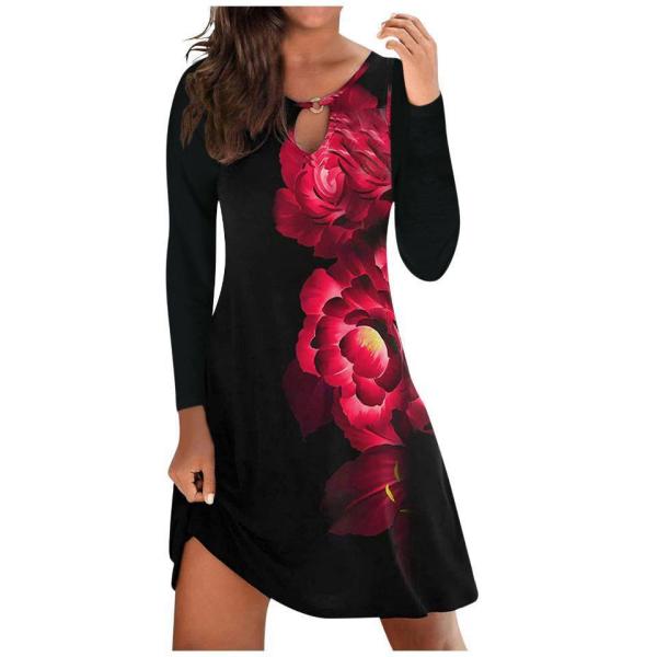 Casual flower round neck long sleeve one-piece