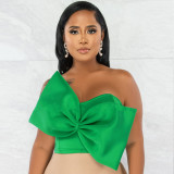 Sexy Wrapped Chest Bowknot Solid Top