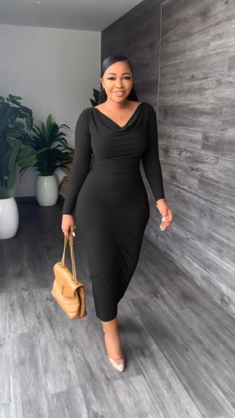 Fashion casual long sleeve V-neck multicolor dress evening dress