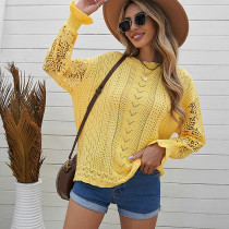 Hollow out floral long sleeve sweater loose round neck pullover Hollow out floral long sleeve sweater loose round neck pullover