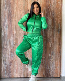 Solid zipper loose casual sports two-piece set
