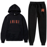 Plush Letter Symbol Sweater Set Fashion Unisex Hooded Pants Set