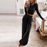 Solid knitted casual two-piece home suit