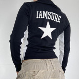 Fashion Brand Personality Five pointed Star Printed Zipper Coat