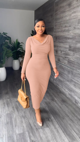 Fashion casual long sleeve V-neck multicolor dress evening dress