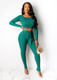 Fashion casual long sleeve pit strip two-piece set