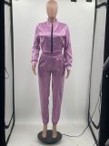 Solid zipper loose casual sports two-piece set