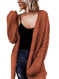 Brown pocket cardigan medium long cardigan coat