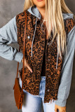 Leopard patchwork loose jacket hooded long sleeve coat