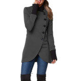 Solid Single breasted Splice Bottom Split Long Sleeve Coat