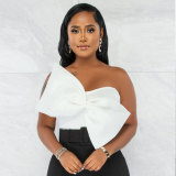 Sexy Wrapped Chest Bowknot Solid Top