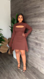 Casual Fashion Round Neck Long Sleeve Split Solid Dress