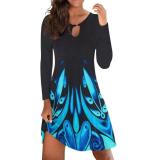 Casual flower round neck long sleeve one-piece