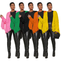 Women's solid color knitting tassel short cardigan coat Women's solid color knitting tassel short cardigan coat