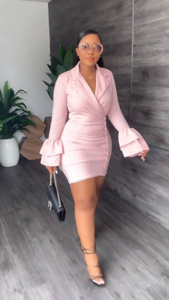 Casual ruffle cuffs suit collar fashion dress