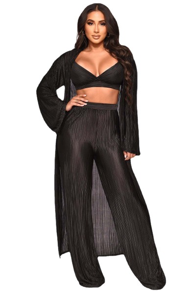 Blouse lace up pleated sexy three piece suit