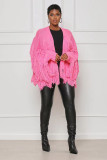 Women's solid color knitting tassel short cardigan coat
