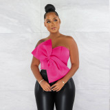 Sexy Wrapped Chest Bowknot Solid Top