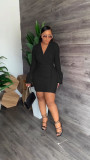 Casual ruffle cuffs suit collar fashion dress
