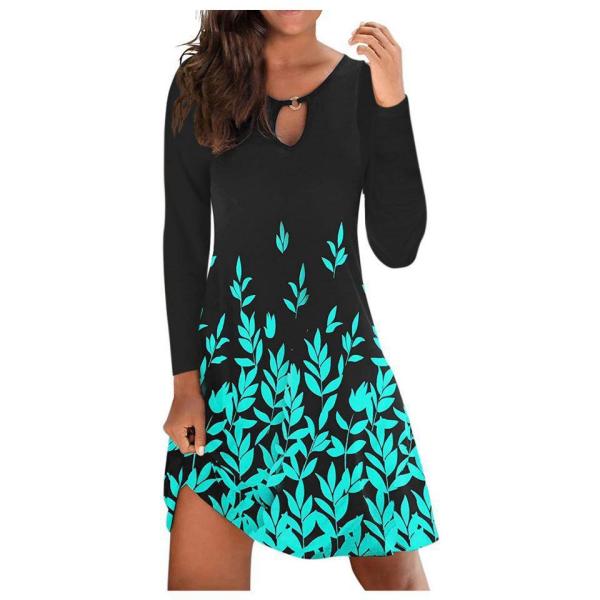 Casual flower round neck long sleeve one-piece