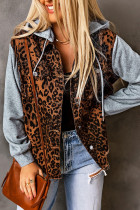 Leopard patchwork loose jacket hooded long sleeve coat