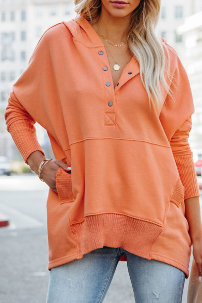 Loose hooded sweater in autumn and winter, medium length, solid casual bottoming shirt