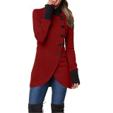 Solid Single breasted Splice Bottom Split Long Sleeve Coat