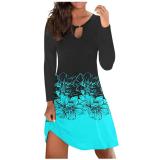 Casual flower round neck long sleeve one-piece