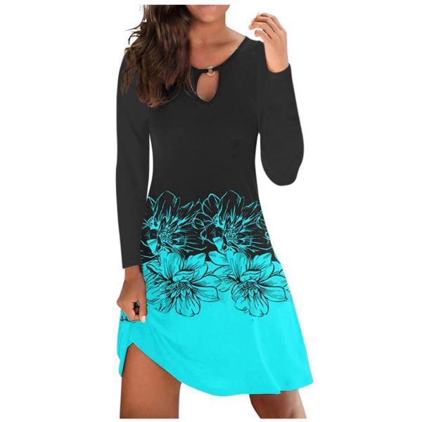 Casual flower round neck long sleeve one-piece