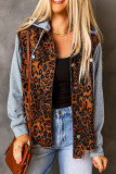 Leopard patchwork loose jacket hooded long sleeve coat