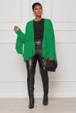 Women's solid color knitting tassel short cardigan coat