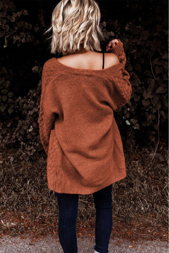 Brown pocket cardigan medium long cardigan coat