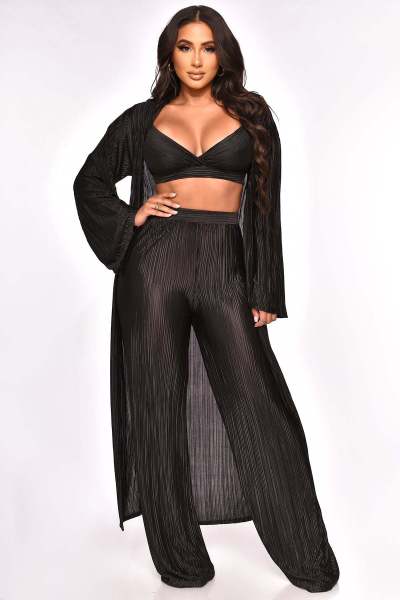 Blouse lace up pleated sexy three piece suit