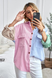 Color block splicing autumn shirt loose long sleeve single breasted shirt