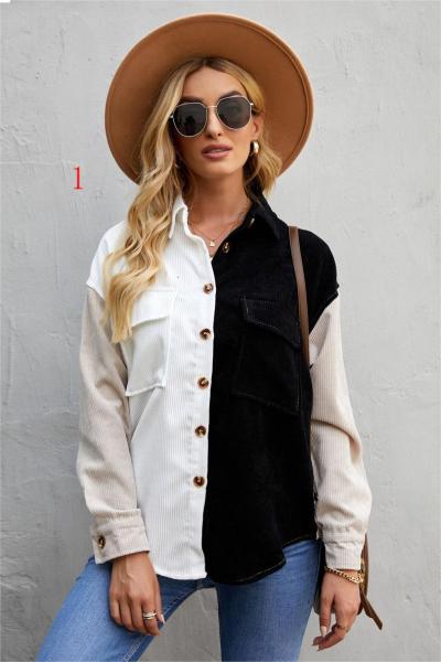 Color block splicing autumn shirt loose long sleeve single breasted shirt