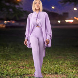 Long sleeve loose tie shirt straight trousers