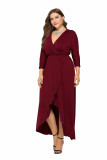Sexy V-neck Bat Sleeve Big Swing Hip Wrap Solid Dress