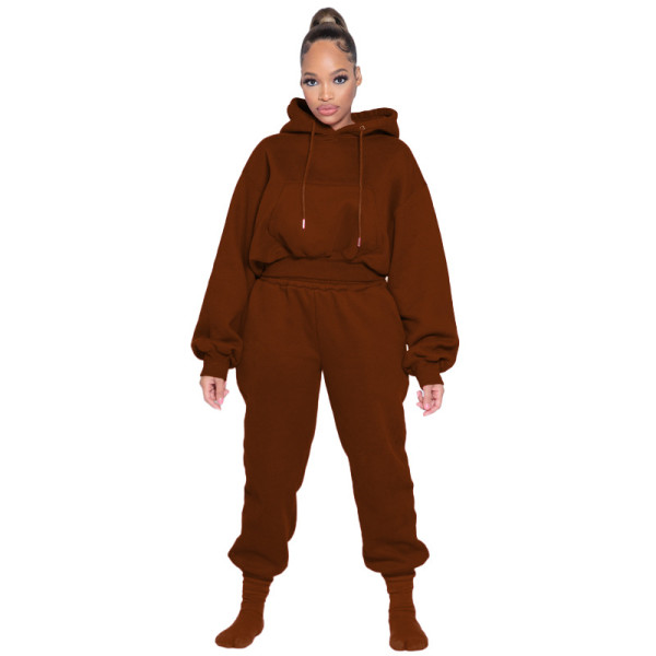 Long sleeve thickened hooded sweater sportswear casual suit