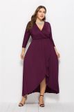 Sexy V-neck Bat Sleeve Big Swing Hip Wrap Solid Dress