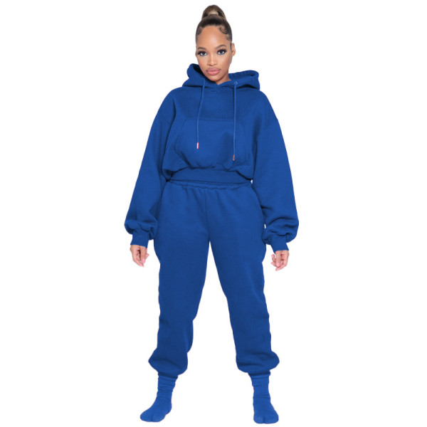 Long sleeve thickened hooded sweater sportswear casual suit
