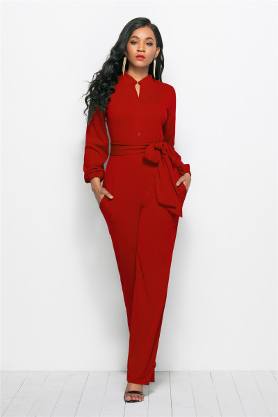 Sexy elastic women's fashionable solid wide leg jumpsuit