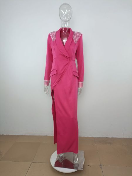 Women's dress collar shoulder pad high waist slit tight skirt temperament three-dimensional suit dress