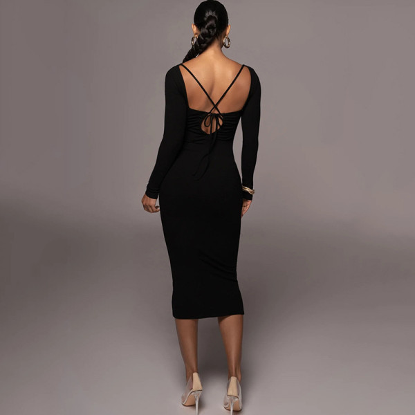 Women's sexy hollow tight A-line skirt with strap backless dress