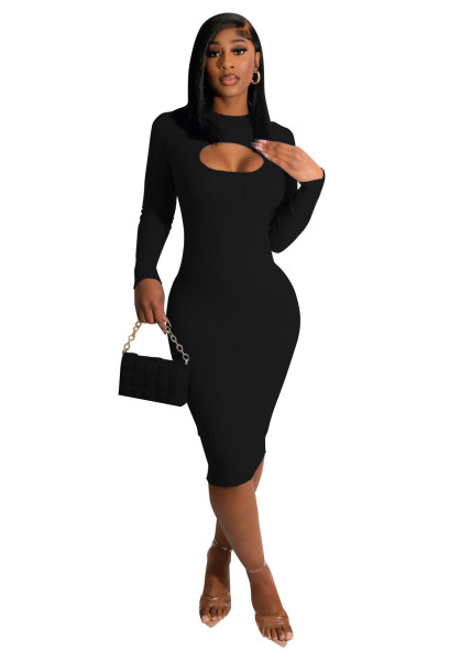Fashion Thickened Knitted Slim Hollow out Dress