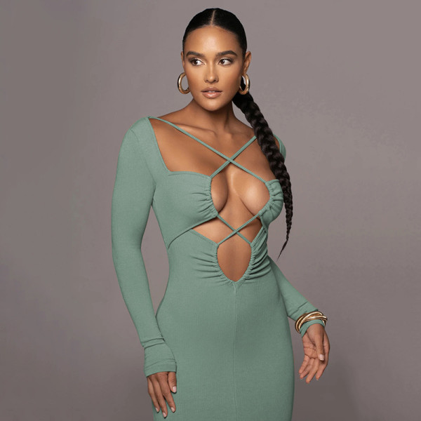 Women's sexy hollow tight A-line skirt with strap backless dress