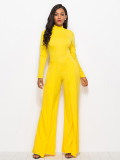 Sexy women's fashionable round neck long sleeve wide leg jumpsuit